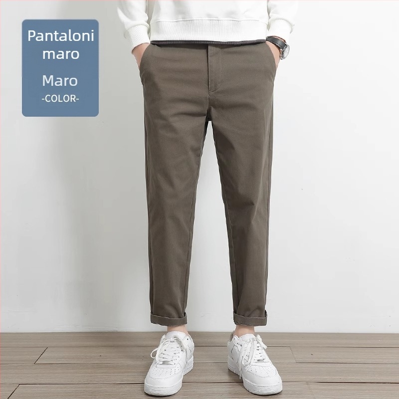 Pantaloni casual drept pentru bărbați, 97% bumbac, 3% elastan, talie medie-înaltă, fermoar, drept croi, pentru primăvară-toamnă