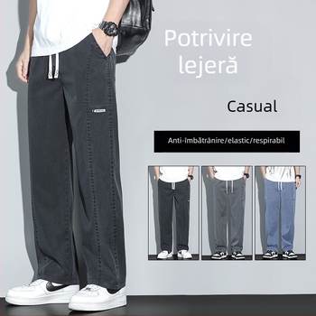 Pantaloni Lyocell pentru zi cu zi – croială dreaptă relaxată, picioare largi, talie medie, închidere cu șnur, țesătură răcoroasă