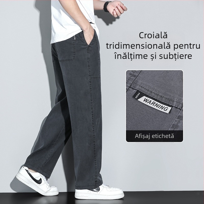 Pantaloni Lyocell pentru zi cu zi – croială dreaptă relaxată, picioare largi, talie medie, închidere cu șnur, țesătură răcoroasă