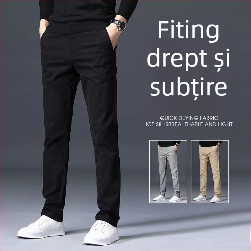 Pantaloni casual bărbați din bumbac, drepti – talie medie, fermoar, microelasticitate.