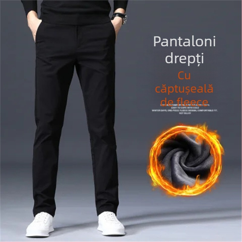 Pantaloni casual bărbați din bumbac, drepti – talie medie, fermoar, microelasticitate.