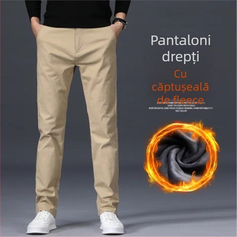 Pantaloni casual bărbați din bumbac, drepti – talie medie, fermoar, microelasticitate.