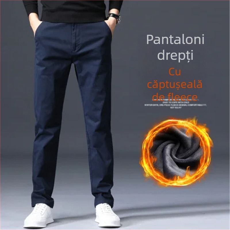 Pantaloni casual bărbați din bumbac, drepti – talie medie, fermoar, microelasticitate.