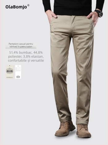 Pantaloni de muncă casual pentru bărbați, croială dreaptă, talie medie, cu curea, nasturi la față