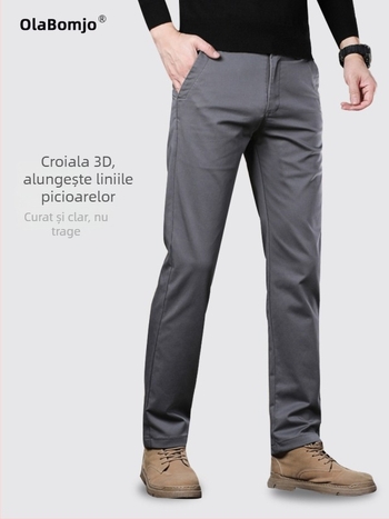 Pantaloni de muncă casual pentru bărbați, croială dreaptă, talie medie, cu curea, nasturi la față