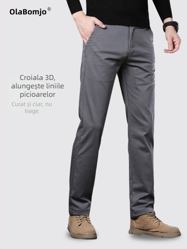 Pantaloni de muncă casual pentru bărbați, croială dreaptă, talie medie, cu curea, nasturi la față