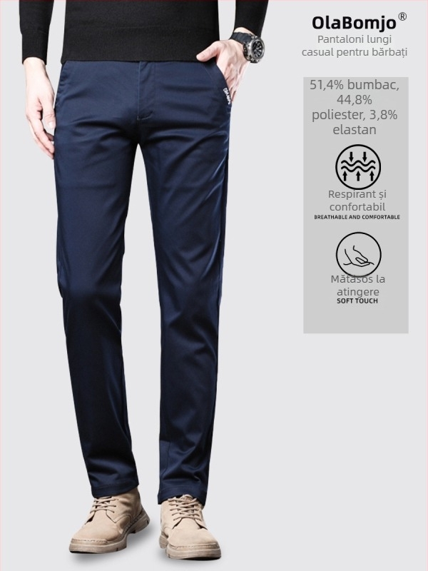 Pantaloni de muncă casual pentru bărbați, croială dreaptă, talie medie, cu curea, nasturi la față