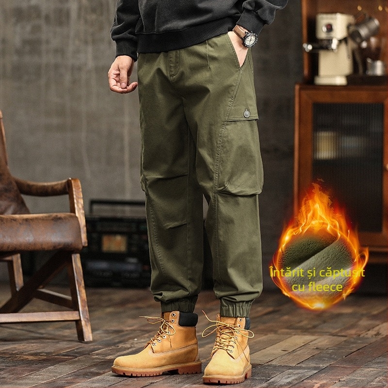 Pantaloni casual de lucru, croială lejeră, căptuți cu catifea, talie medie, amestec din bumbac (97% bumbac, 3% spandex)