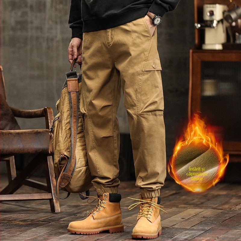 Pantaloni casual de lucru, croială lejeră, căptuți cu catifea, talie medie, amestec din bumbac (97% bumbac, 3% spandex)