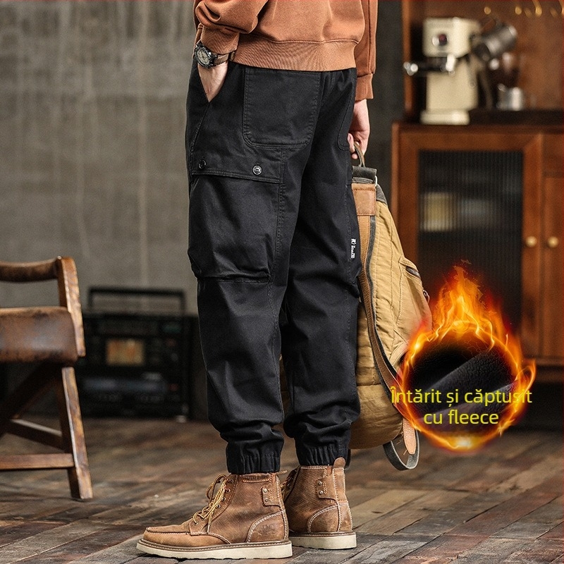 Pantaloni casual de lucru, croială lejeră, căptuți cu catifea, talie medie, amestec din bumbac (97% bumbac, 3% spandex)