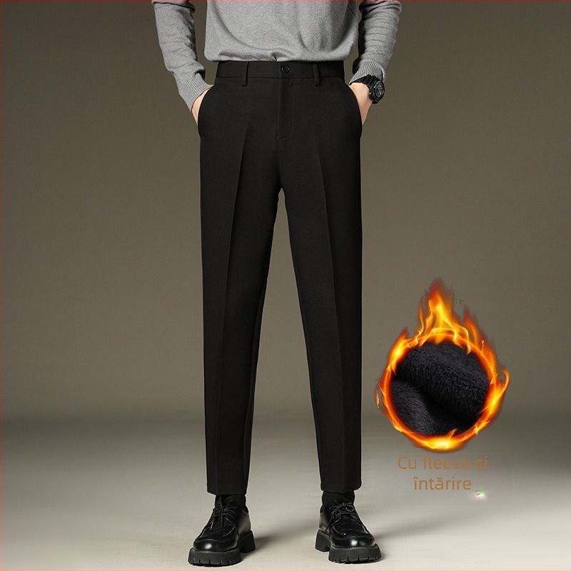 Pantaloni bărbați pentru business casual, croială conică, talie medie, fermoar frontal, amestec poliester-elastan 95%, model solid, primăvară-toamnă