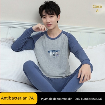 Set de lenjerie termică din bumbac pentru adolescenți (top + bottom) – 100% bumbac, respirabil, antibacterian, menține căldura, 500 g/set, subțire, vârsta 13–18 ani