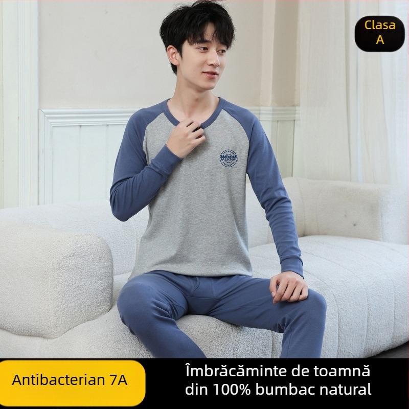 Set de lenjerie termică din bumbac pentru adolescenți (top + bottom) – 100% bumbac, respirabil, antibacterian, menține căldura, 500 g/set, subțire, vârsta 13–18 ani