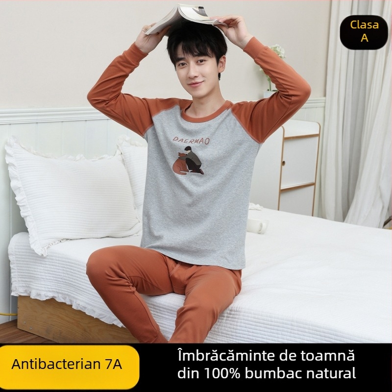 Set de lenjerie termică din bumbac pentru adolescenți (top + bottom) – 100% bumbac, respirabil, antibacterian, menține căldura, 500 g/set, subțire, vârsta 13–18 ani