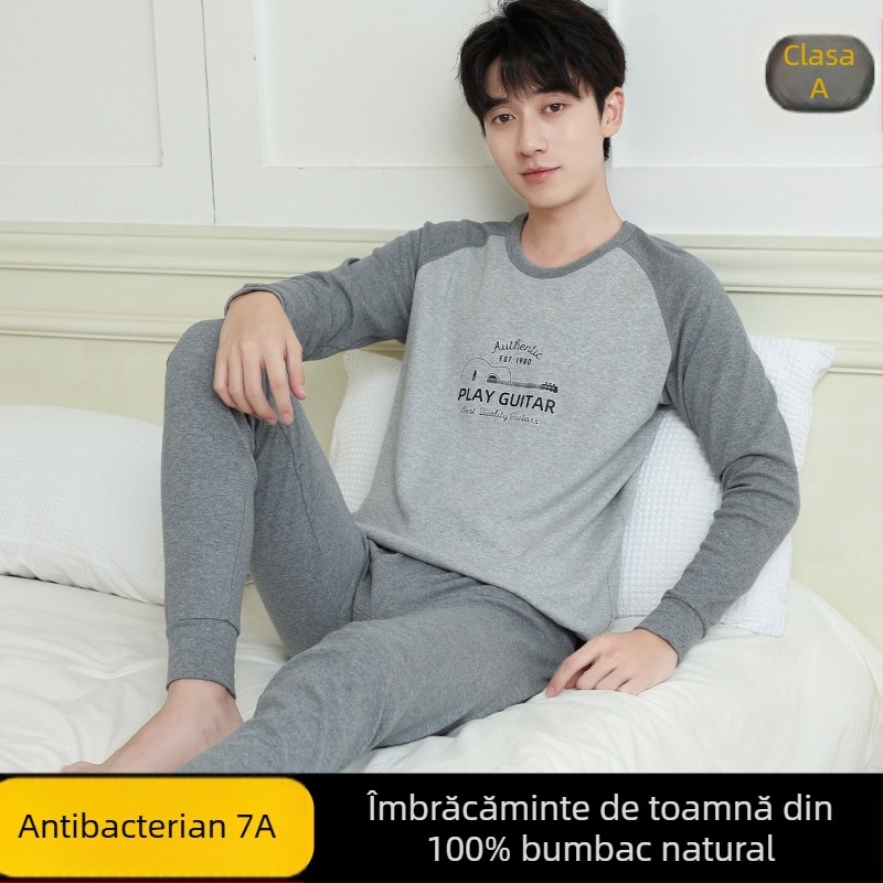 Set de lenjerie termică din bumbac pentru adolescenți (top + bottom) – 100% bumbac, respirabil, antibacterian, menține căldura, 500 g/set, subțire, vârsta 13–18 ani