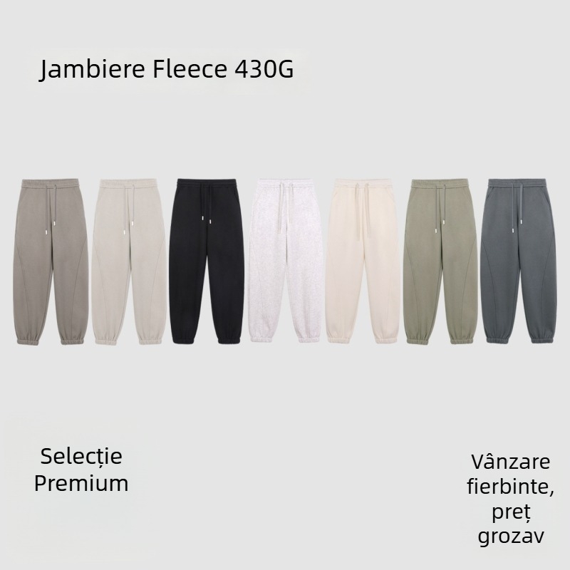 Pantaloni jogger unisex, căptuți cu fleece, croială lejeră, talie cu șnur, amestec de bumbac, iarnă, pantaloni lungi