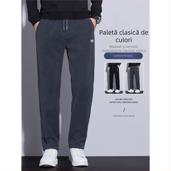 Pantaloni casual bărbați, stil coreean, drepti, talie înaltă, țesătură ușoară din bambus pentru primăvară