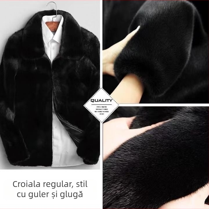 Palton din blană de nurcă pentru bărbați, cu glugă, lungime medie, croială lejeră, închidere cu fermoar, blană naturală