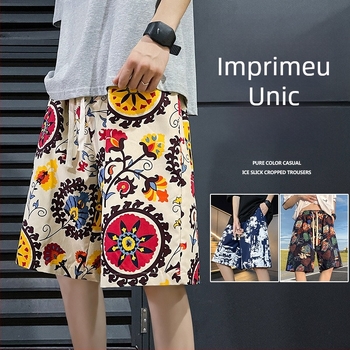 Șorturi de plajă — stil urban, model în dungi, țesătură din blană de iepure, micro-elastice