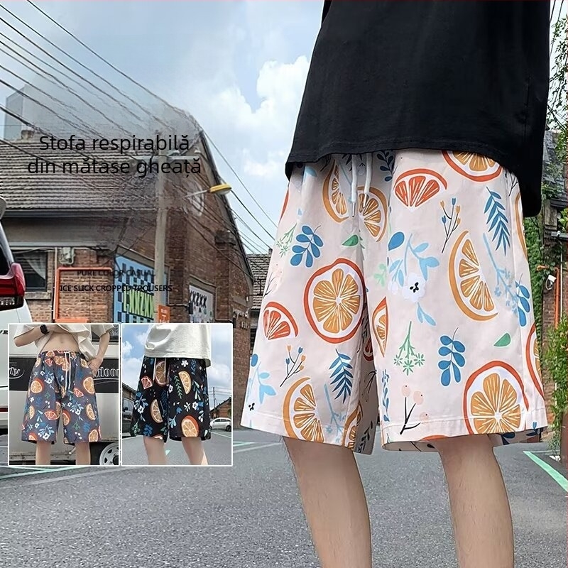 Șorturi de plajă — stil urban, model în dungi, țesătură din blană de iepure, micro-elastice