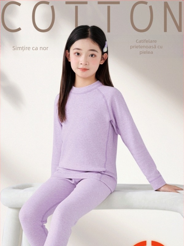 Set termic pentru copii, din două piese, unisex, 95,8% bumbac, 4,2% spandex, finisaj moale, potrivit pentru iarnă, primăvară și toamnă