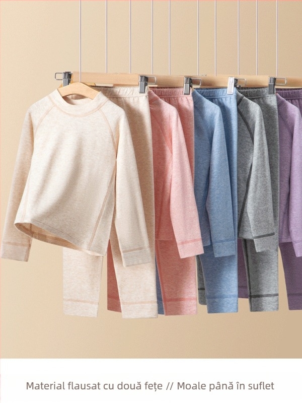 Set termic pentru copii, din două piese, unisex, 95,8% bumbac, 4,2% spandex, finisaj moale, potrivit pentru iarnă, primăvară și toamnă