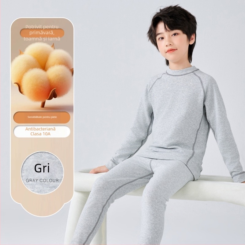 Set termic pentru copii, din două piese, unisex, 95,8% bumbac, 4,2% spandex, finisaj moale, potrivit pentru iarnă, primăvară și toamnă