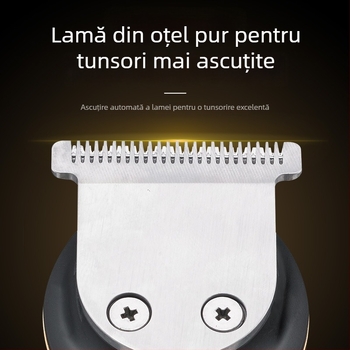 Mașină electrică de tuns păr, set 5-în-1, reîncărcabilă, lame din oțel inoxidabil (baterie încorporată 500–800 mAh, autonomie 1–3 h, zgomot 46–70 dB)