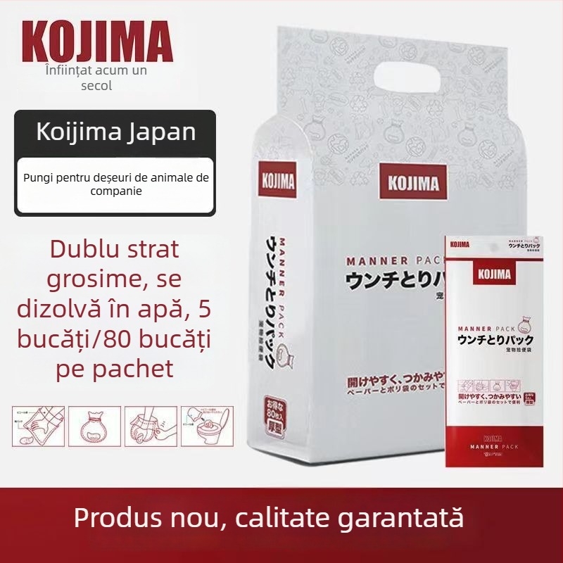 Pungi biodegradabile pentru deșeuri de câine, portabile, din hârtie/plastic, 5/80 bucăți