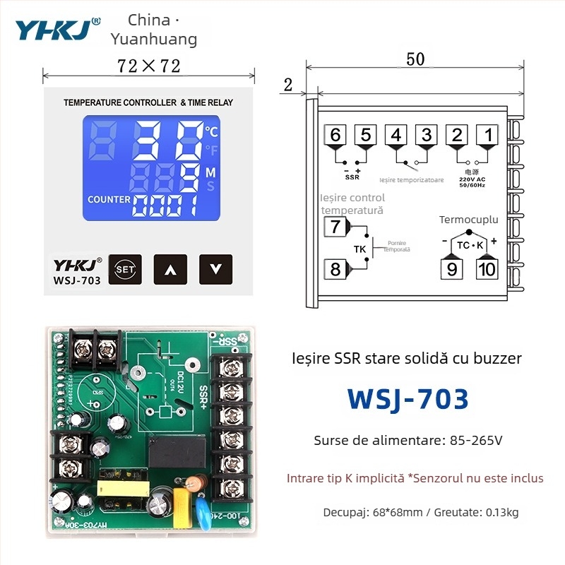 Termostat WSJ700 pentru controlul temperaturii de înaltă putere, reglabil, afișaj digital, control inteligent automat al temperaturii constante, 220V, instalare deschisă