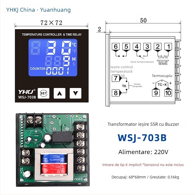 Termostat WSJ700 pentru controlul temperaturii de înaltă putere, reglabil, afișaj digital, control inteligent automat al temperaturii constante, 220V, instalare deschisă