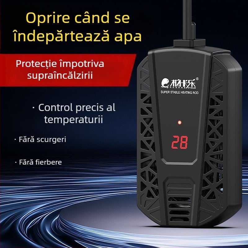 Șină de încălzire pentru țestoase cu control automat al temperaturii, protecție împotriva supraincălzirii, protecție împotriva uscării, destinată acvariilor mici