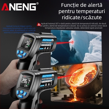 ANENG termometru infraroșu pentru uz industrial — timp de reacție 0,5 s, baterie AA
