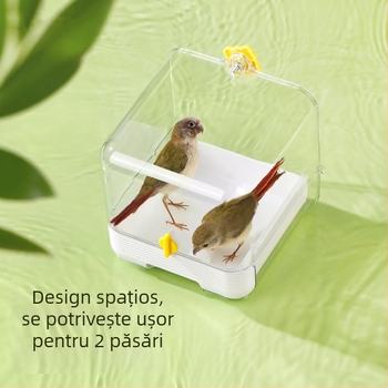 Vas de baie pentru păsări, cu design anti-evadare, set accesorii, material PET+ABS, potrivit pentru papagali și păsări mici