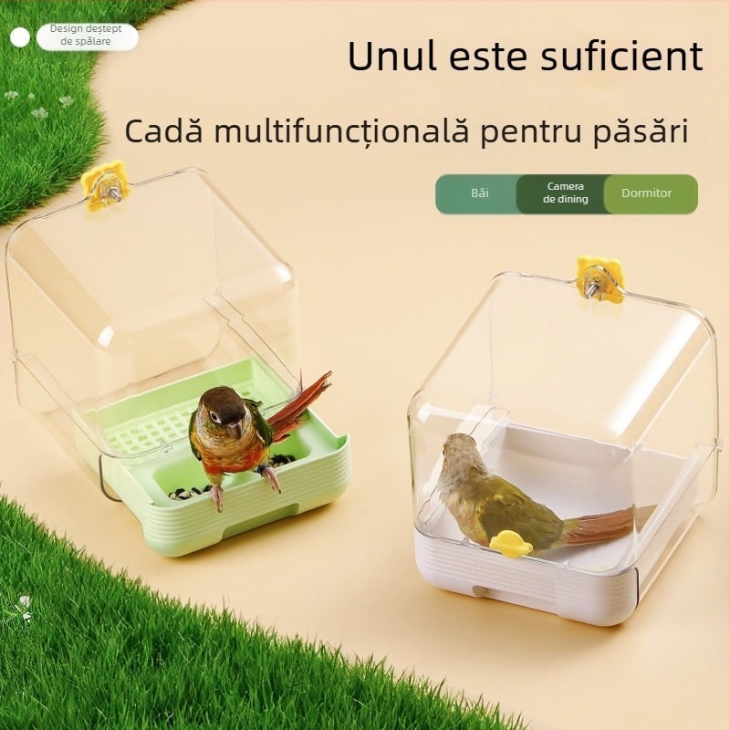 Vas de baie pentru păsări, cu design anti-evadare, set accesorii, material PET+ABS, potrivit pentru papagali și păsări mici