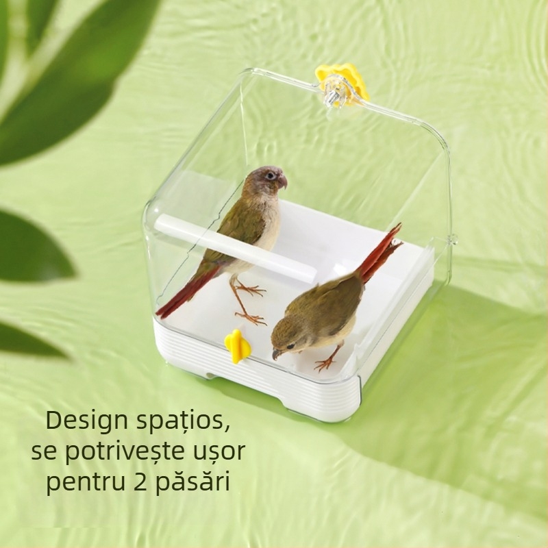 Vas de baie pentru păsări, cu design anti-evadare, set accesorii, material PET+ABS, potrivit pentru papagali și păsări mici