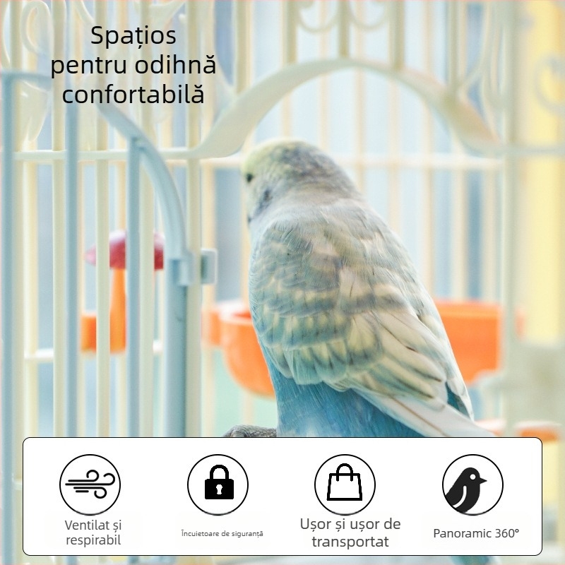 Cușcă pentru papagali cu spațiu panoramic mare, din plastic respirabil
