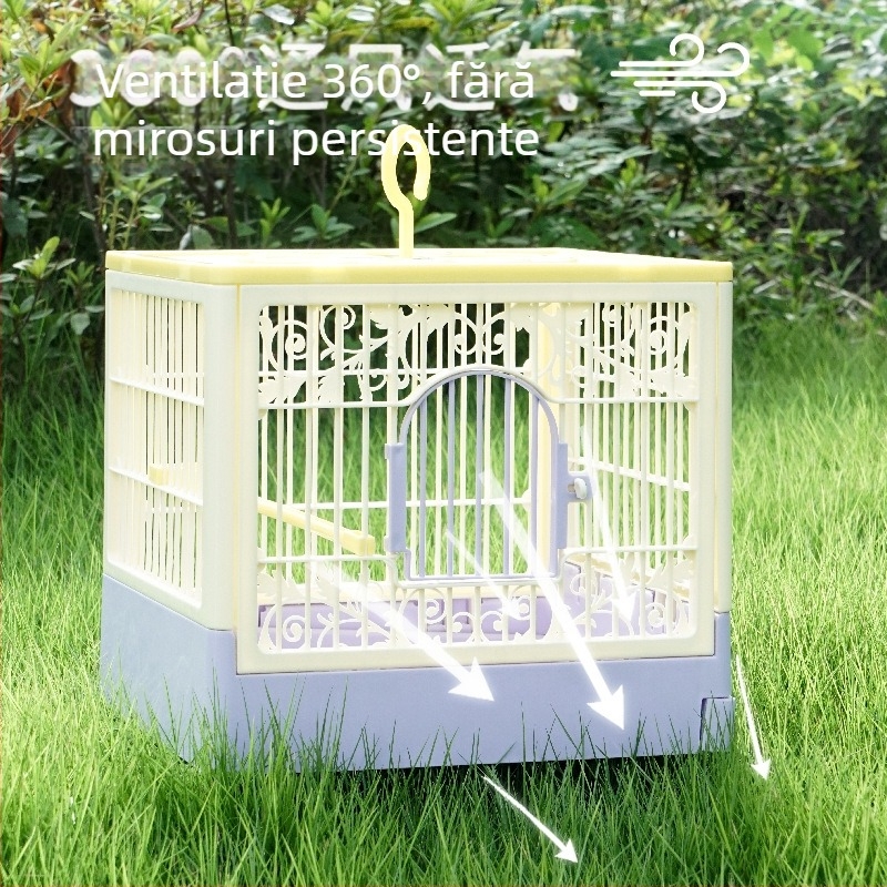 Cușcă pentru papagali cu spațiu panoramic mare, din plastic respirabil
