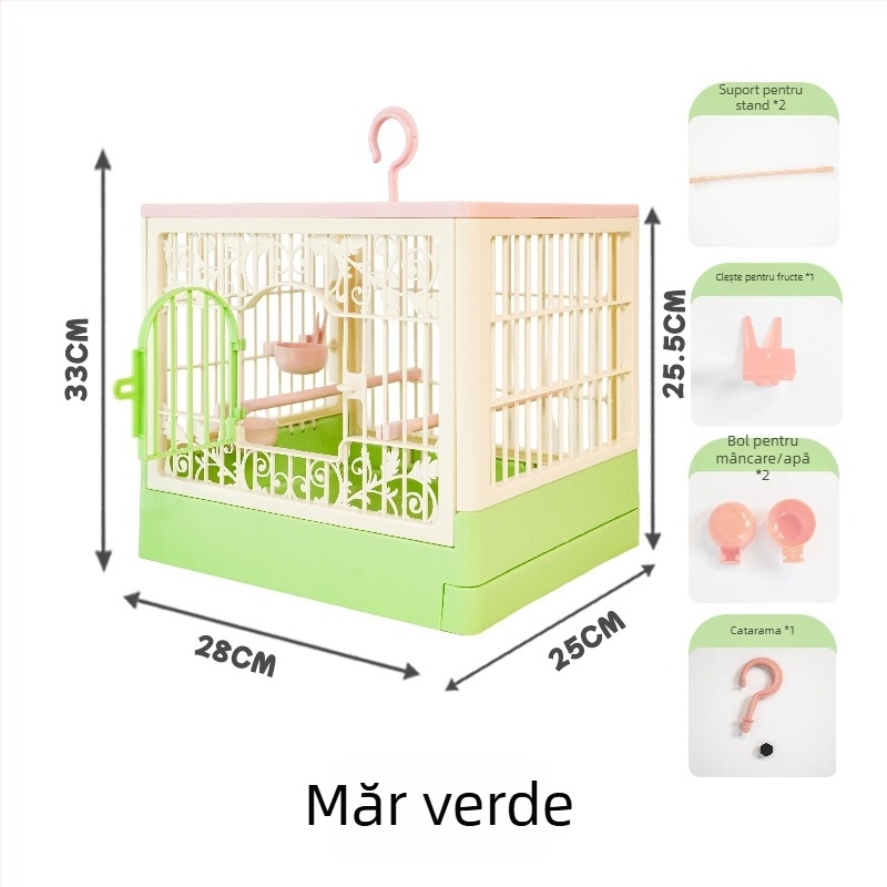 Cușcă pentru papagali cu spațiu panoramic mare, din plastic respirabil