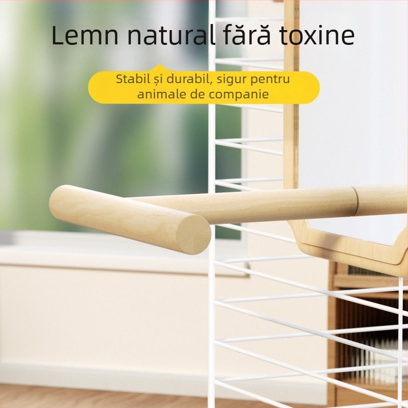 Jucărie oglindă pentru papagal cu suport din lemn (Anti-evadare, Fără role, Pentru păsări)