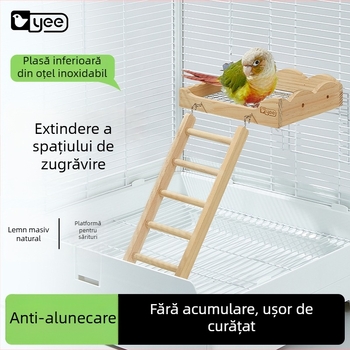 Platformă de odihnă pentru papagal și scară de cățărare - Jucărie din lemn pentru păsări Yee