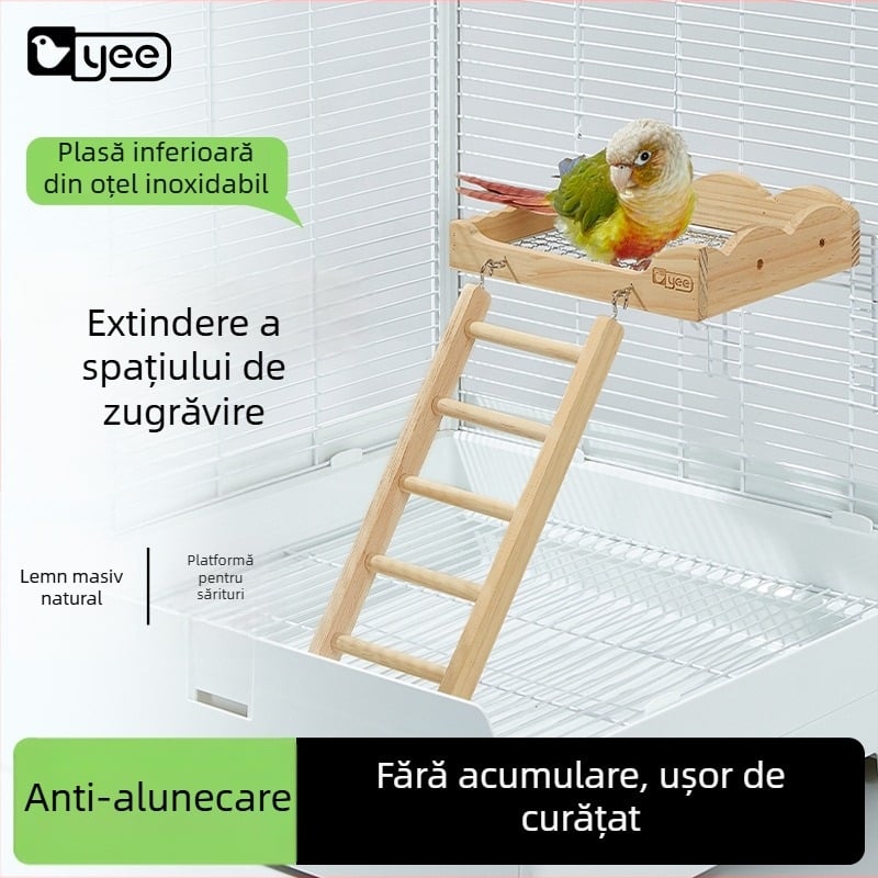 Platformă de odihnă pentru papagal și scară de cățărare - Jucărie din lemn pentru păsări Yee