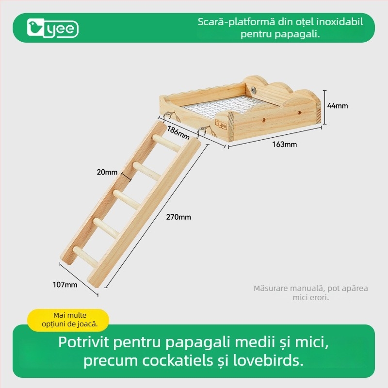 Platformă de odihnă pentru papagal și scară de cățărare - Jucărie din lemn pentru păsări Yee