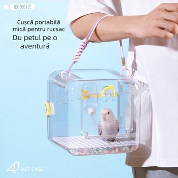 Cușcă de papagal pentru exterior, portabilă, ventilată și transparentă, din plastic