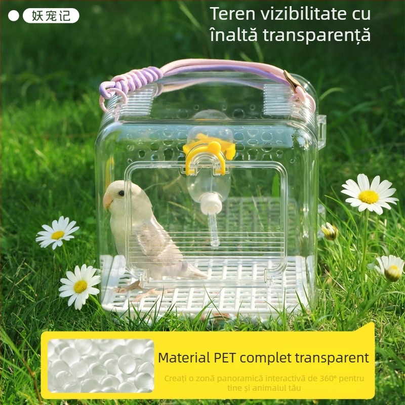 Cușcă de papagal pentru exterior, portabilă, ventilată și transparentă, din plastic