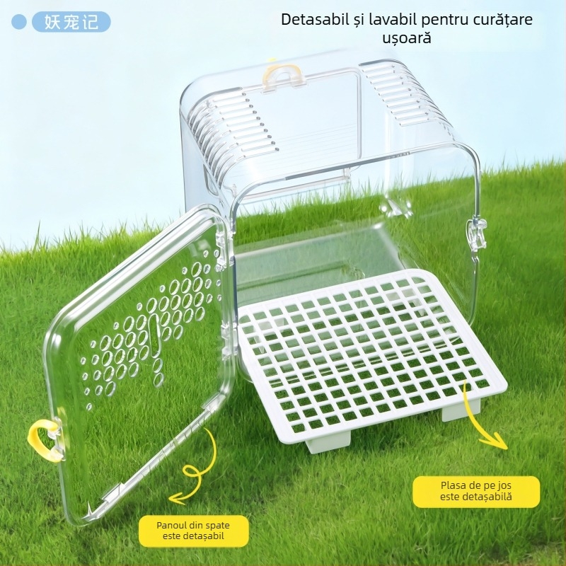 Cușcă de papagal pentru exterior, portabilă, ventilată și transparentă, din plastic