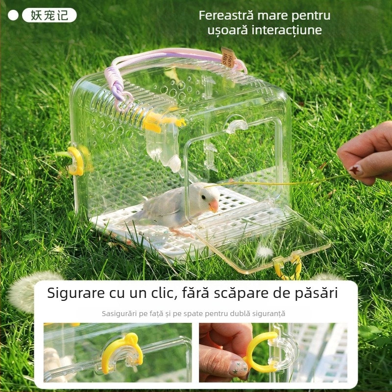 Cușcă de papagal pentru exterior, portabilă, ventilată și transparentă, din plastic
