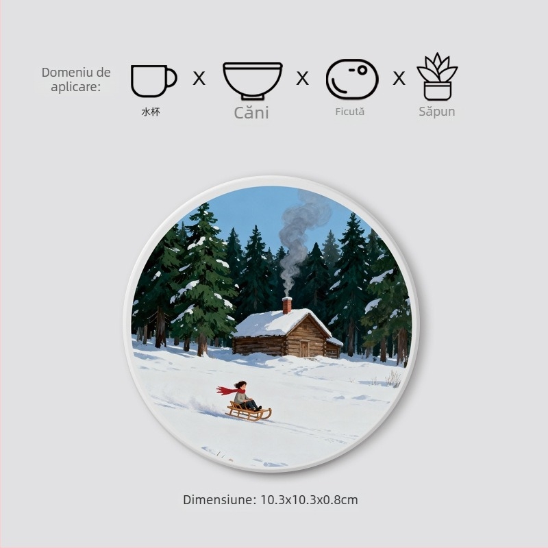 Suporturi pentru pahare din diatomită, cu peisaj, rotunde, absorbante, uscare rapidă, cu logo personalizat