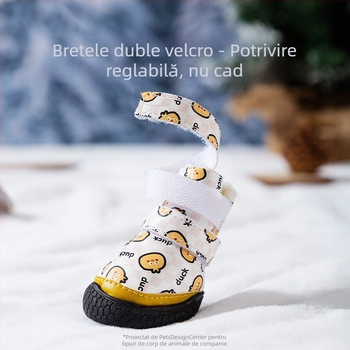 Încălțăminte pentru câini – căptușite cu fleece, groase, antiderapante, rezistente la uzură; talpă din cauciuc; impermeabile și calde; stil desen animat; potrivire universală; Hippie Dog