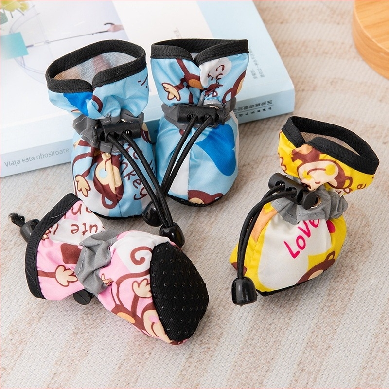 Pantofi pentru câini cu talpă moale, țesătură respirabilă, imprimă cu maimuță, antiderapant